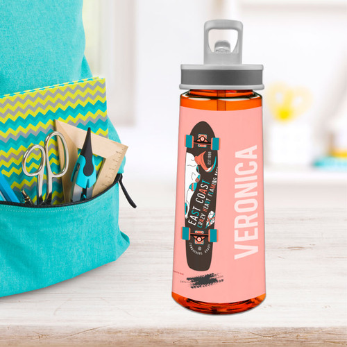 Cool Girl Skateboard Sports Water Bottle