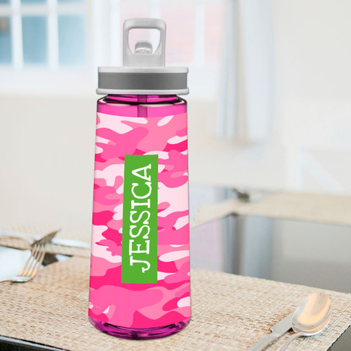 Pink & Green Camouflage Sports Water Bottle