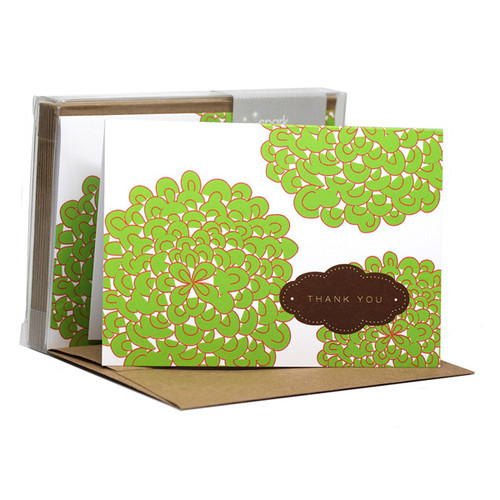 Cute Boxed Blank Note Cards | Pom Poms Green
