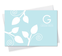 Modern Personalized Note Cards With Envelopes | Poised Leaves - Blue