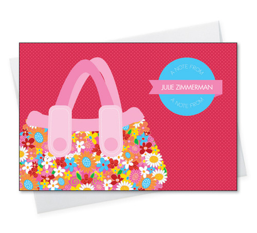 Browse Personalized Stationery Flat Note Cards | Pink Flowery Purse