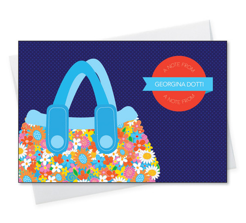 Check Out Our Note Cards With Name | Blue Flowery Purse