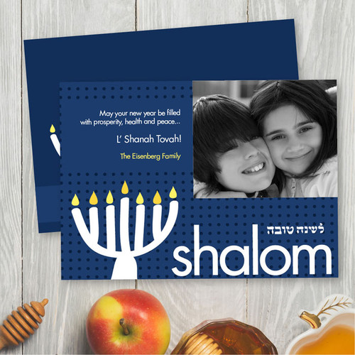 Online Jewish New Year Cards | Mod White Menorah In Blue