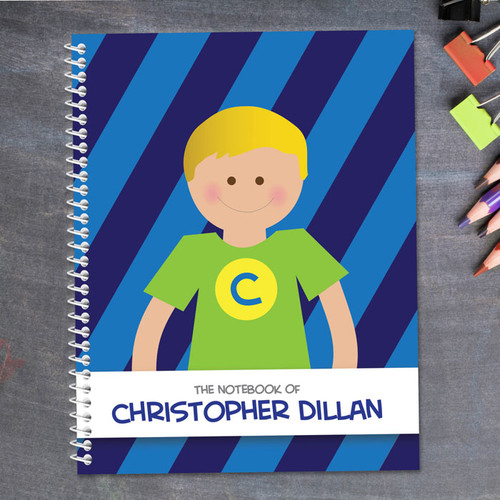 blonde super boy personalized notebook for kids