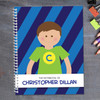 brunette super boy personalized notebook for kids