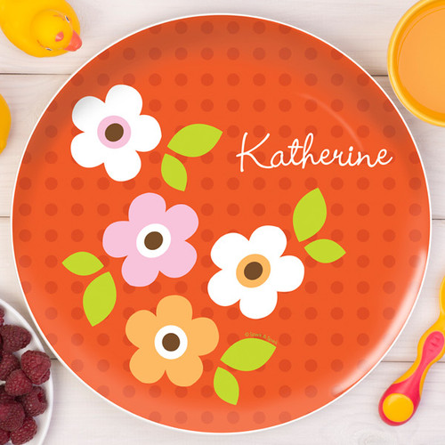 Preppy Flowers Orange Personalized Kids Plates