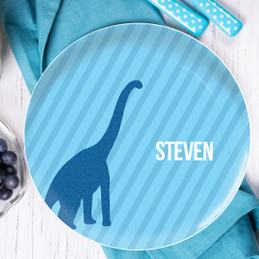Dino And Me Blue Personalized Plates For Kids