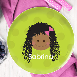 Just Like Me Girl Green Personalized Kids Plates