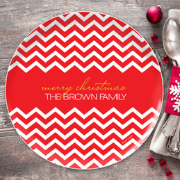Fancy Zig Zags Red Personalized Christmas plates