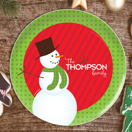 The Snowman Is Here Personalized Christmas Plates