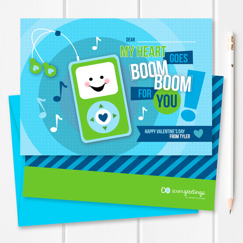 Kids Valentines Exchange Cards | Blue Boom Boom For You