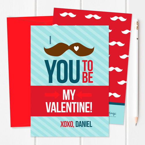 Valentines Cards For Kids | Mustache Love