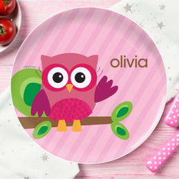 Owl Be Yours Pink Personalized Melamine Plates