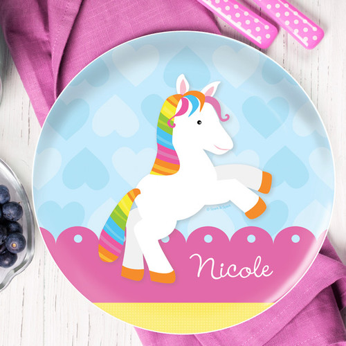 Cute Rainbow Pony Personalized Melamine Plates