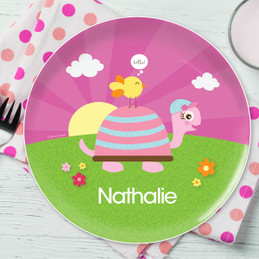 Turtle And Happy Bird Personalized Plates For Kids