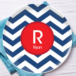 Chevron Navy And Red Kids Plates