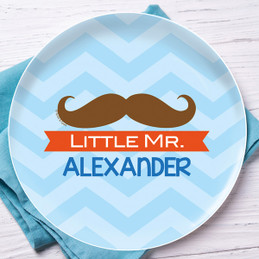 Little Mr. Mustache Personalized Melamine Plates