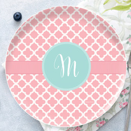 Pretty Pink Quatrefoil Personalized Plates For Kids