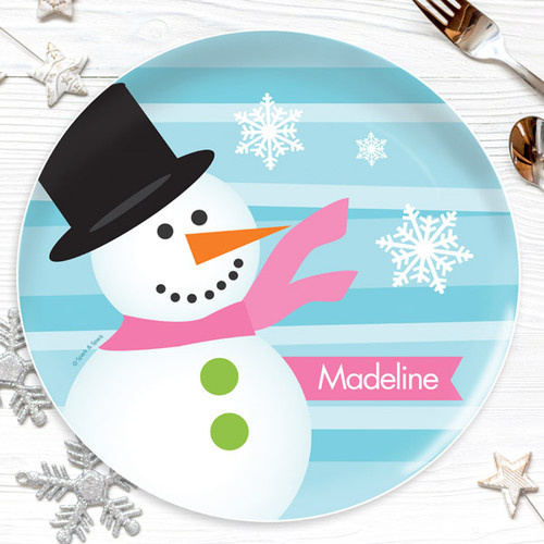 Pink Mr. Snowman Kids Plate