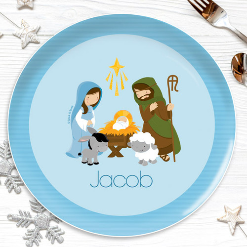 Nativity Set on Blue Kids Plate