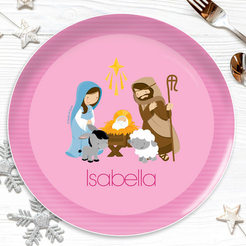 Nativity Set on Pink Kids Plate