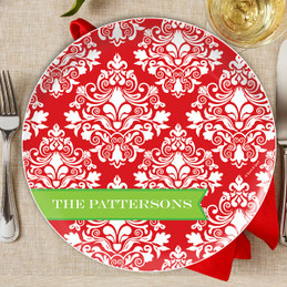 Red Damask Wonder Personalized Christmas plate