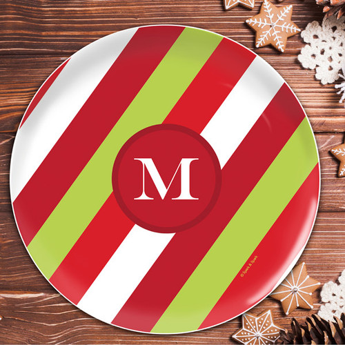 Bold Xmas Stripes Personalized Christmas plate