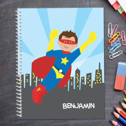 cool brunette superhero personalized notebook for kids