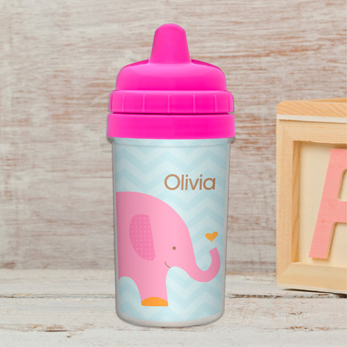 Sweet Pink Elephant Personalized Sippy Cups