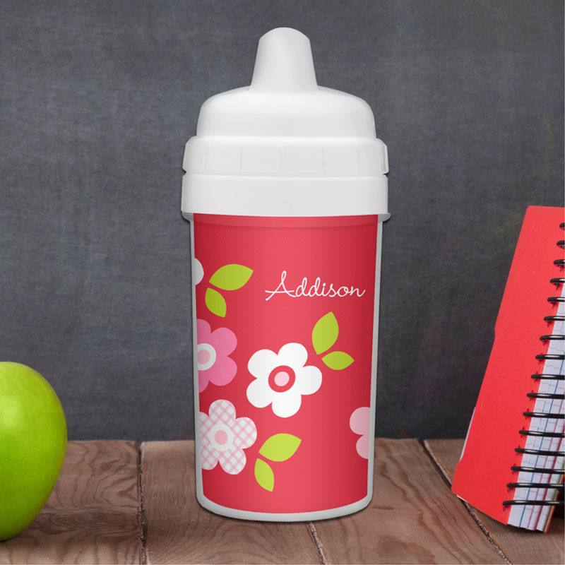 Red Preppy Flowers Custom Infant Sippy Cup