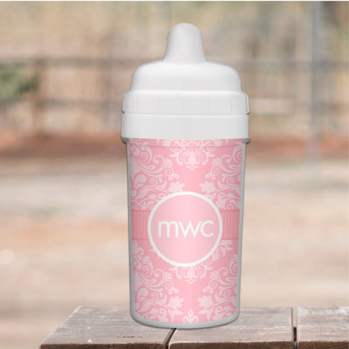 Pink Sweet Damask Personalized Sippy Cups