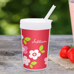 Preppy Flowers-Red Personalized Kids Cups