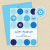 Shown with optional bright blue envelope and matching return address label
