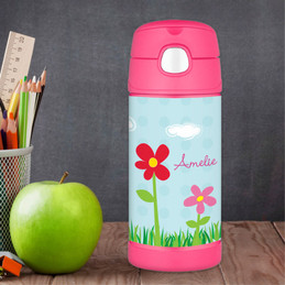 Red Preppy Flowers Personalized Kids Thermos