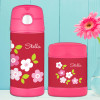 Red Preppy Flowers Personalized Thermos For Kids