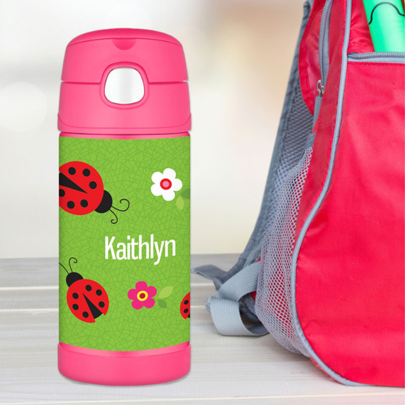 Kids Water Bottle Personalized, Insulated Thermal Mug with Popup