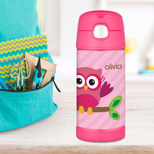 Pink Owl Personalized Thermos For Kids