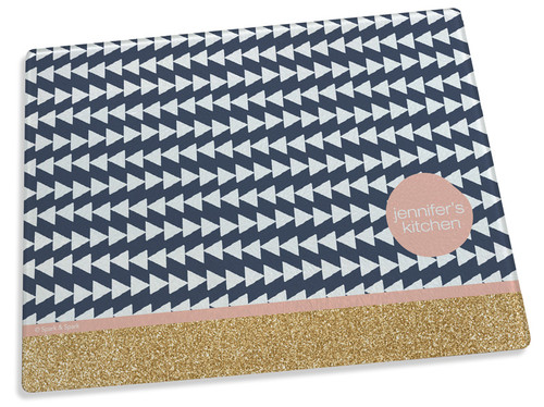 Gold Bar and Blue Triangles Cutting Board