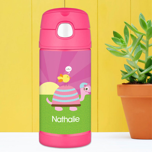 Turtle And Happy Bird Personalized Thermos For Kids