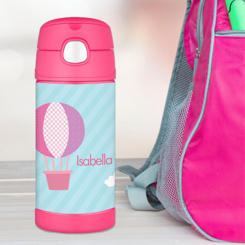 Pink Hot Air Balloon Personalized Thermos For Kids