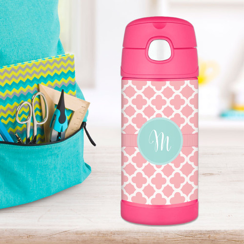 Pretty Pink Quatrefoil Personalized Thermos For Kids