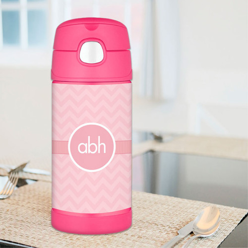 Pink Initials On Chevron Personalized Thermos For Kids