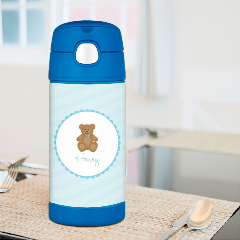 Cute Blue Teddy Bear Custom Thermos