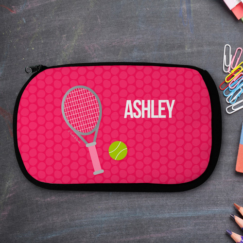 Pink Tennis Racquet And Ball Personalized Pencil Case For Kids