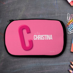 Pink Double Initial Personalized Pencil Case For Kids