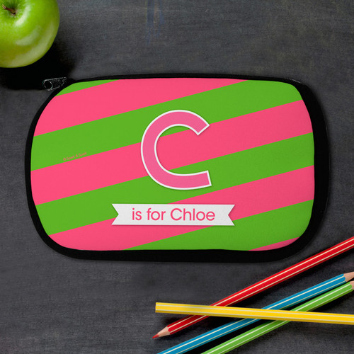 Double Initial Stripes - Pink Pencil Case