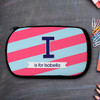 Blue Double Initial And Stripes Personalized Pencil Case For Kids