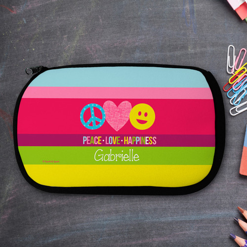 Peace Love And Happiness Personalized Pencil Case For Kids