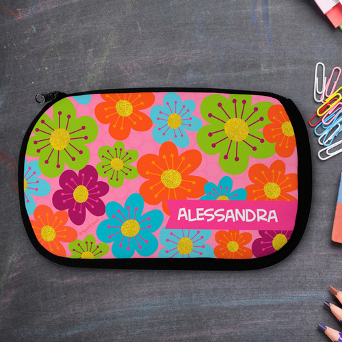 Shiny Bold Flowers Personalized Pencil Case For Kids