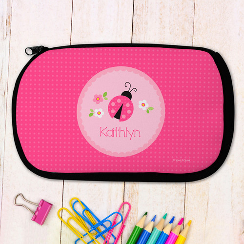Sweet Pink Lady Bug Personalized Pencil Case For Kids